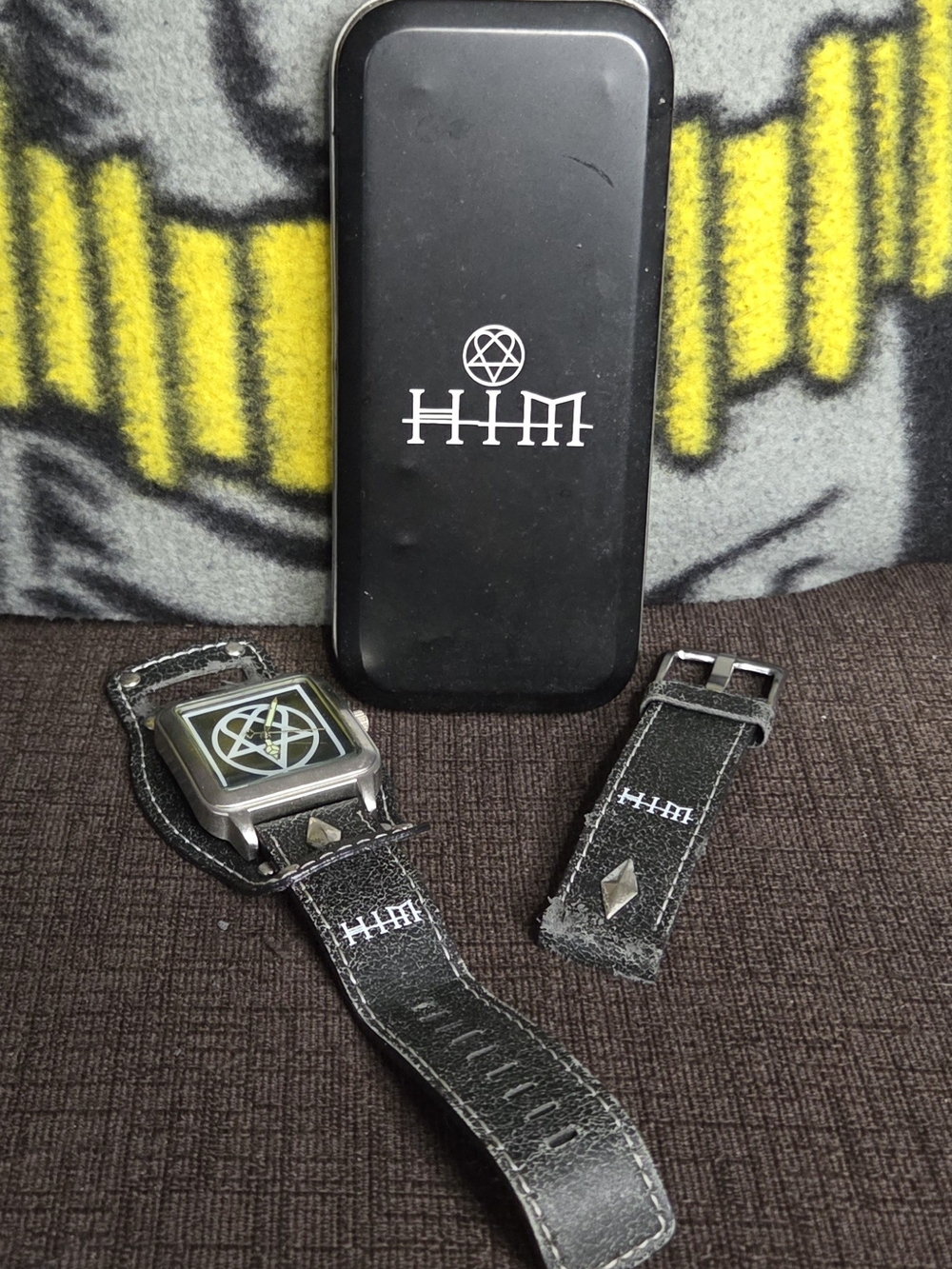 Black Vintage 2005 HIM Studded Watch with Branded Case
